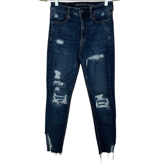 SHORT American Eagle Super Hi-Rise Jegging 6 Distressed Dark Wash - Picture 1 of 5